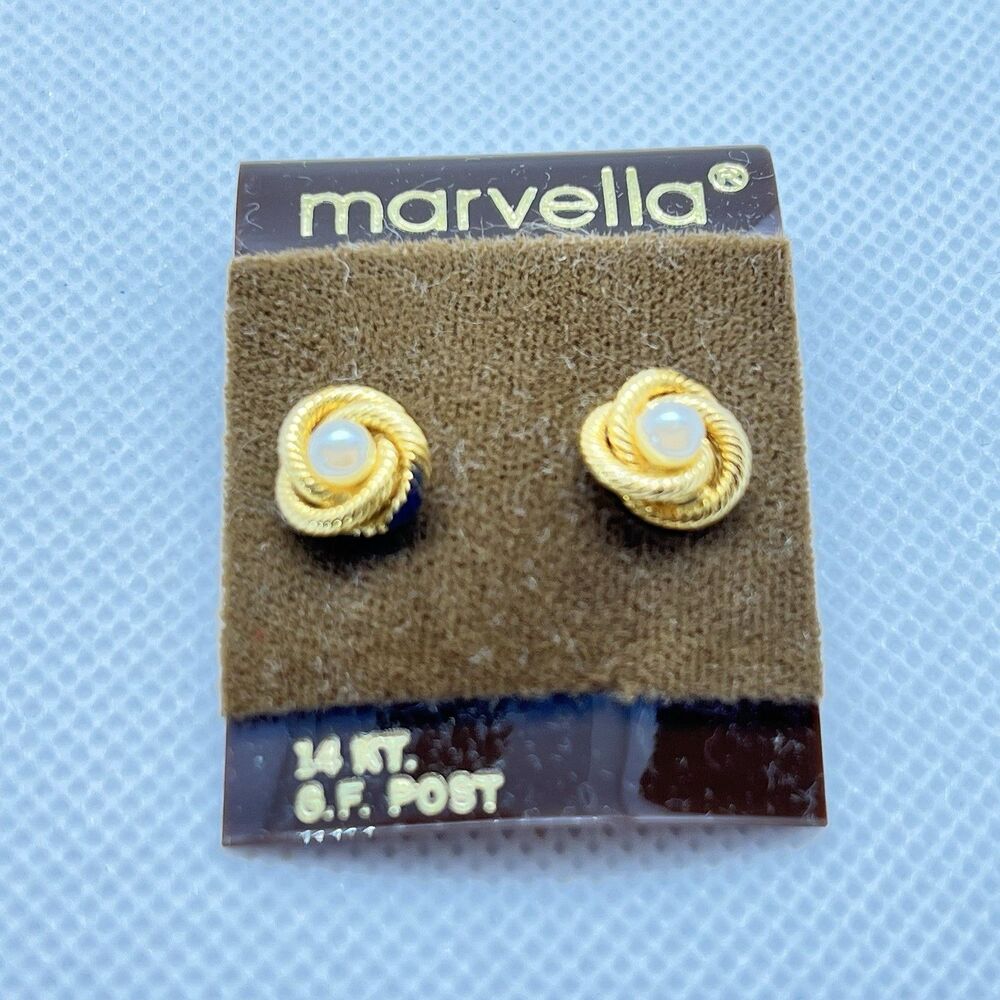 VTG NIB 1980s 2 Pair Gold Celtic Knot Pierce Earrings 1-Marvella w/Pearl/1 Other - Picture 3 of 5